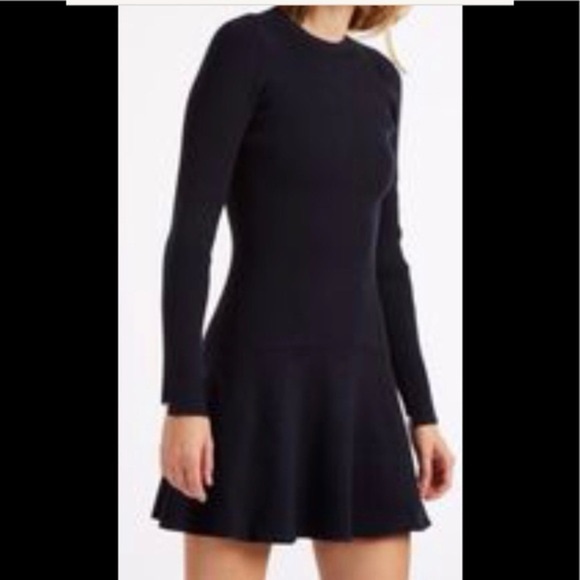 A.l.C Black Ribbed Knit Mini Fit And Stretch Flare Long Sleeve Dress Size Xs - Picture 1 of 15